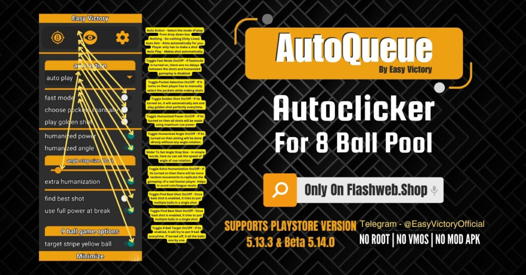 Buy Autoqueue Clicker For 8 Ball Pool Only On FlashWeb.shop