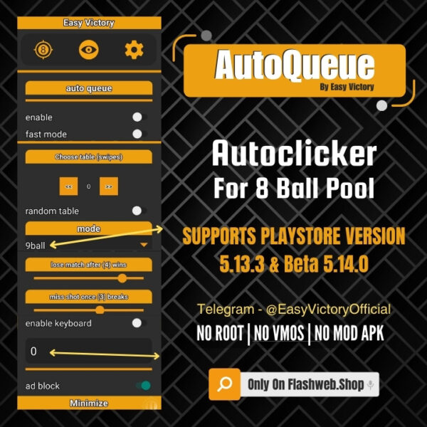 Buy Autoqueue Clicker For 8 Ball Pool Only On FlashWeb.shop